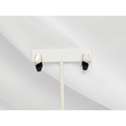 14K White Gold Mother of Pearl, Onyx & Diamond French Clip Earrings