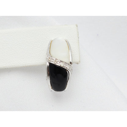 14K White Gold Mother of Pearl, Onyx & Diamond French Clip Earrings