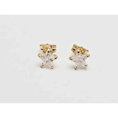 14K Yellow Gold Star Shaped CZ Stud Earrings
