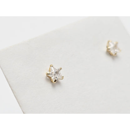 14K Yellow Gold Star Shaped CZ Stud Earrings