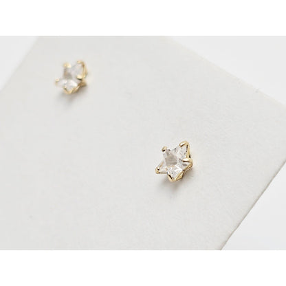 14K Yellow Gold Star Shaped CZ Stud Earrings