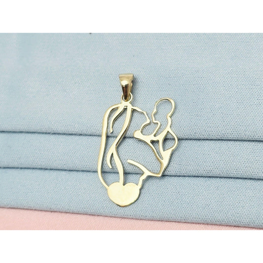 14K Yellow Gold Mother & Baby Heart Charm Pendant