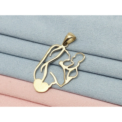 14K Yellow Gold Mother & Baby Heart Charm Pendant