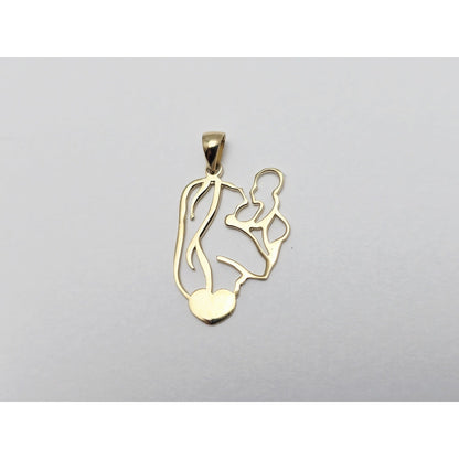 14K Yellow Gold Mother & Baby Heart Charm Pendant