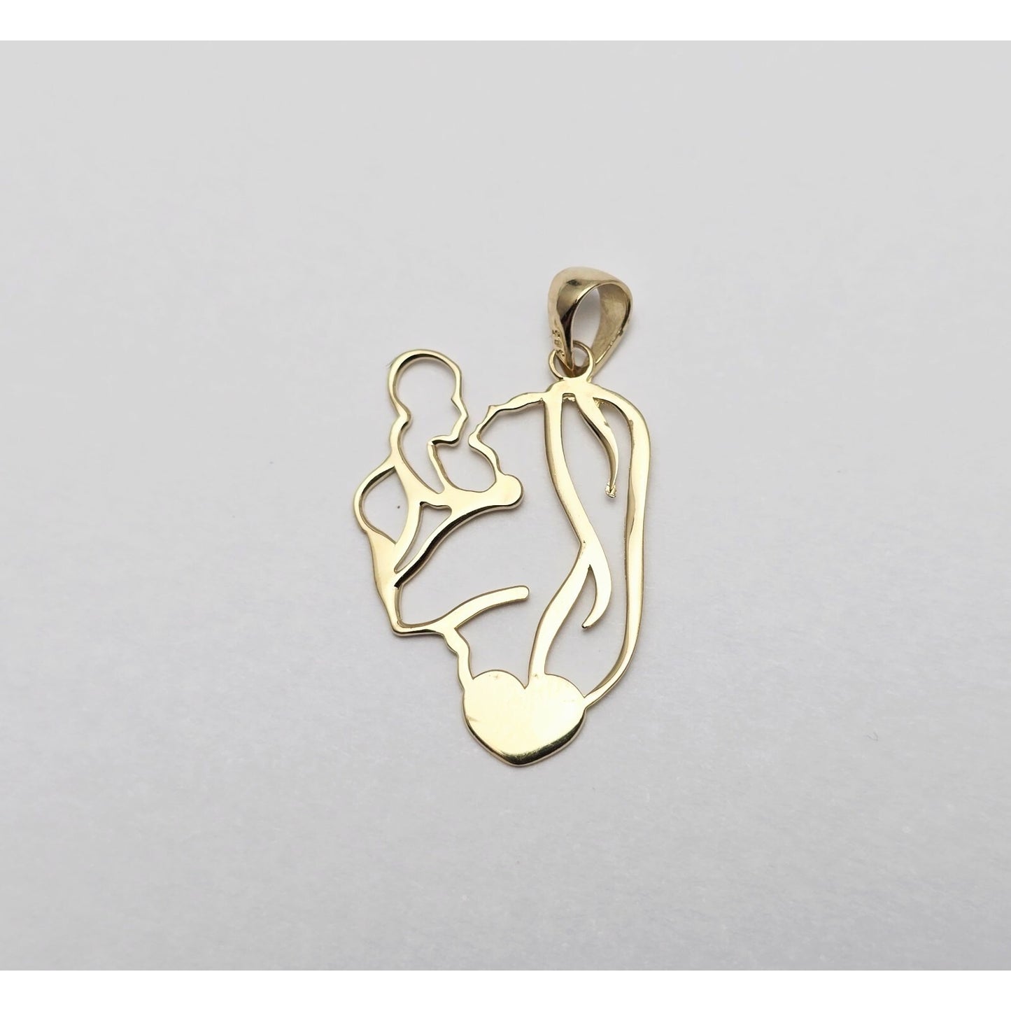 14K Yellow Gold Mother & Baby Heart Charm Pendant