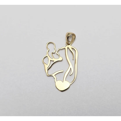 14K Yellow Gold Mother & Baby Heart Charm Pendant