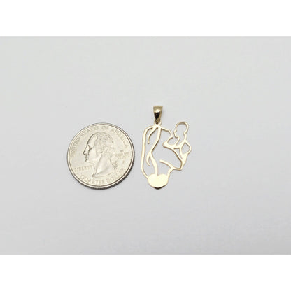 14K Yellow Gold Mother & Baby Heart Charm Pendant