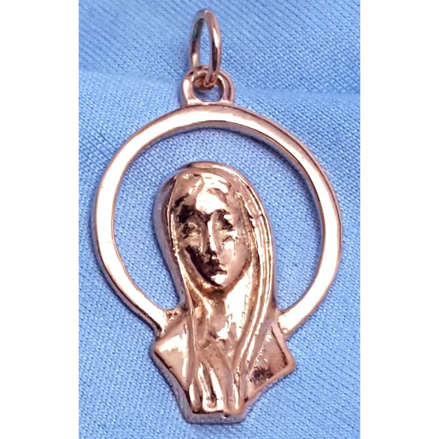 14K Solid Rose Gold Saint Mary Head Charm Pendant