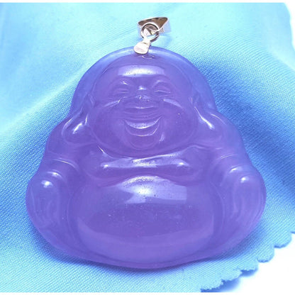 14K Yellow Gold Large Sized Purple Jade Buddha Charm Pendant