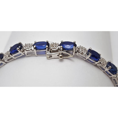 10K Solid White Gold Dark Blue Crystal Tennis Bracelet