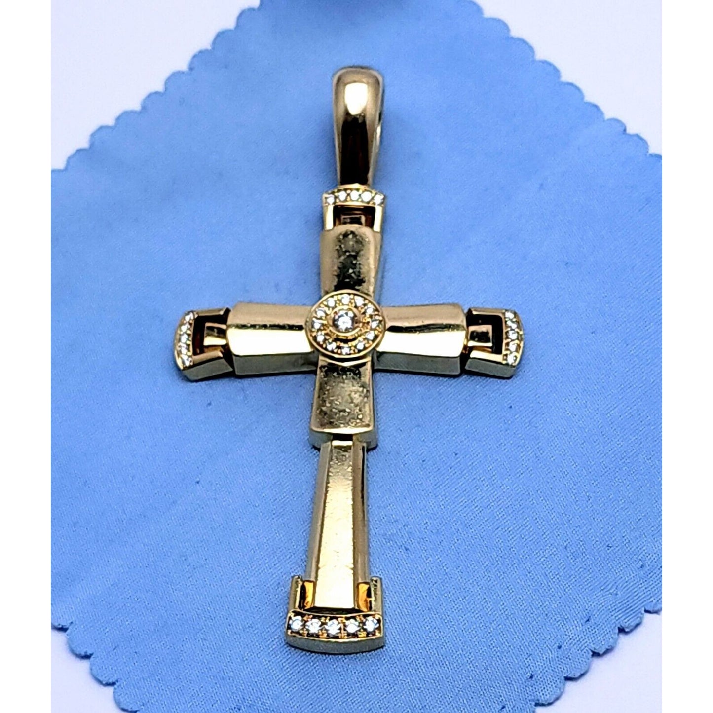 14K Yellow Gold Religious Diamond Motion Cross Charm Pendant