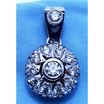 14K Solid White Gold Round Diamond Charm Pendant