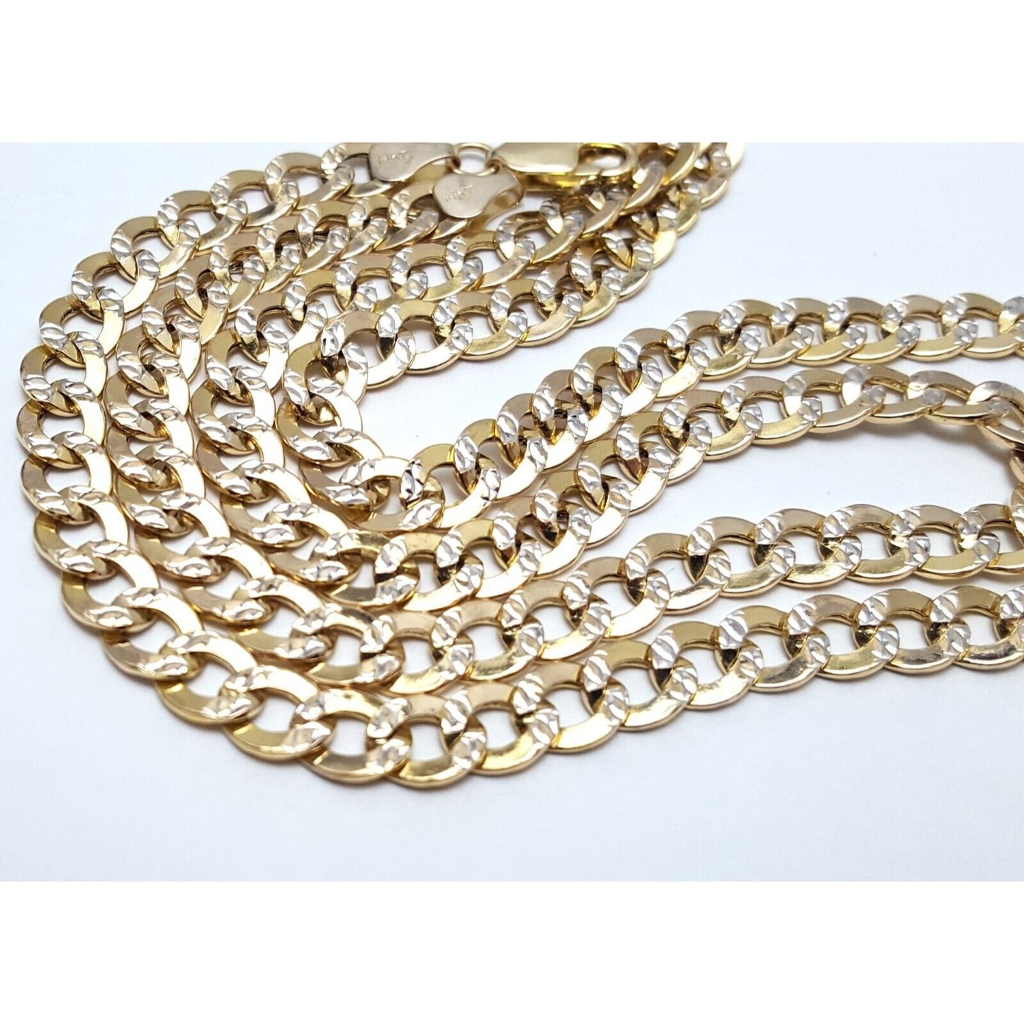 14K Two Tone Gold Diamond Cut Cuban Link Chain Necklace