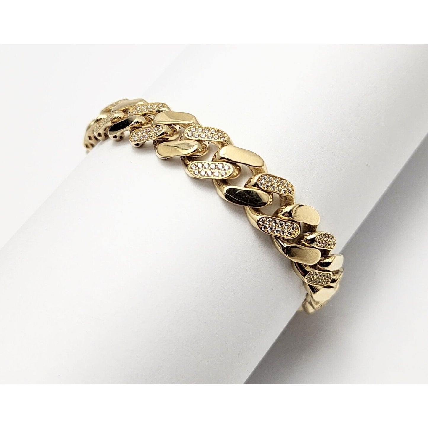 14K Yellow Gold Cuban CZ Link Bracelet