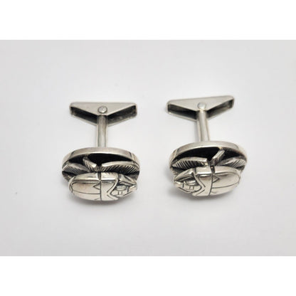 Allan Adler Sterling Silver Scarab Cufflinks 1940s Silversmith to the Stars