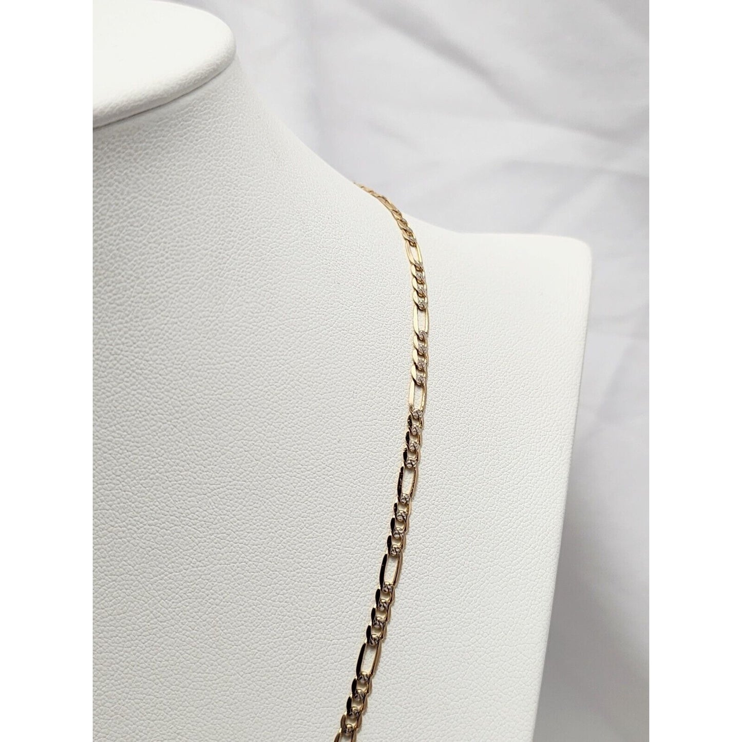 14K Two Tone Gold Diamond Cut Figaro Link Chain Necklace