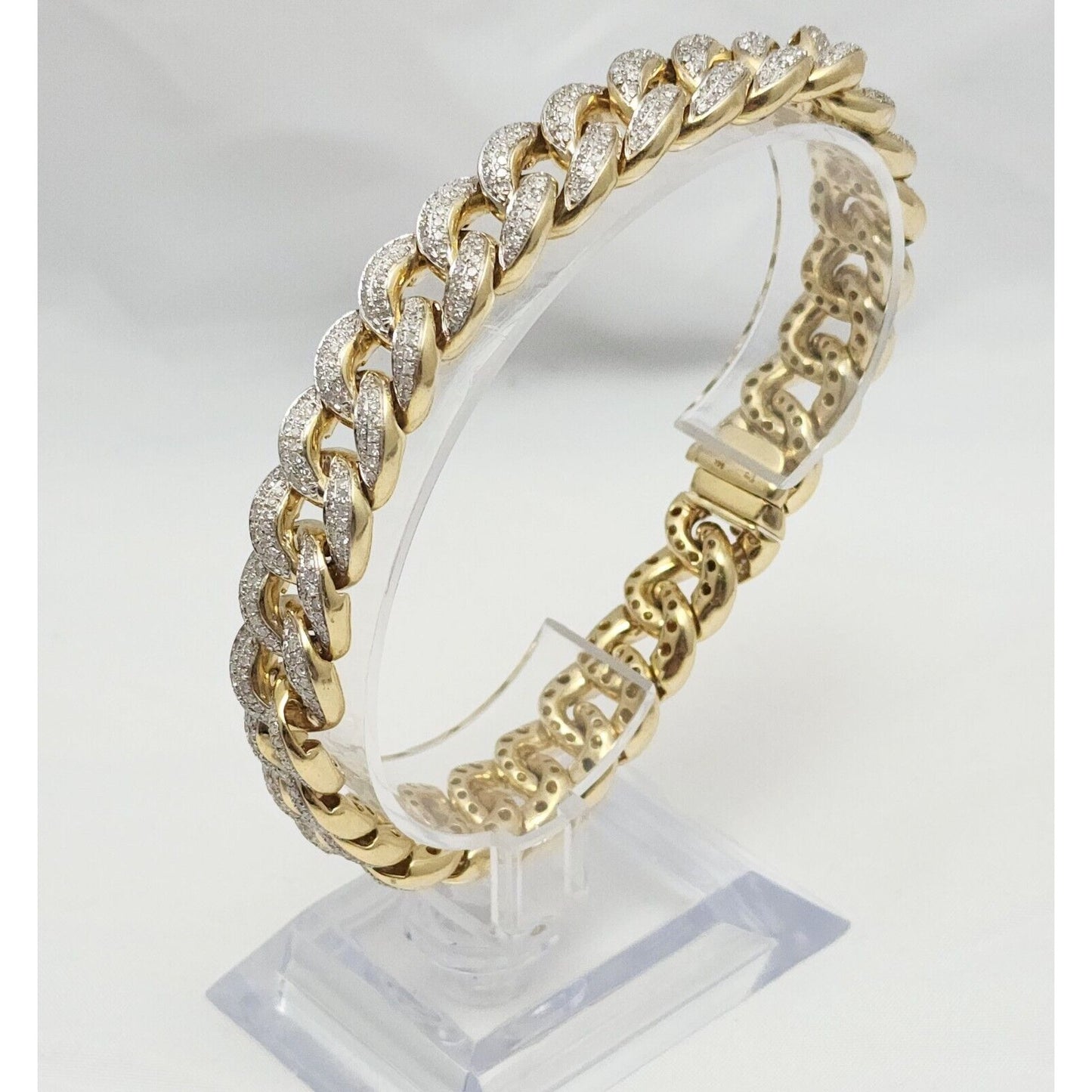 14K Solid Multi Tone Gold Diamond Cuban Link Bracelet