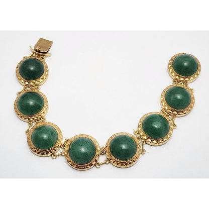 18K Solid Yellow Gold Green Jade Jadeite Link Bracelet