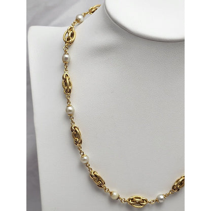 18K Yellow Gold Pearl Link Chain Necklace