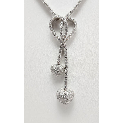 14K White Gold Diamond Double Heart Dangle Link Chain Necklace