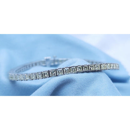 14K Solid White Gold Designer Princess Cut Diamond Tennis Link Bracelet