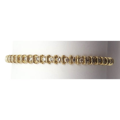 14K Solid Yellow Gold Diamond Tennis Link Bracelet