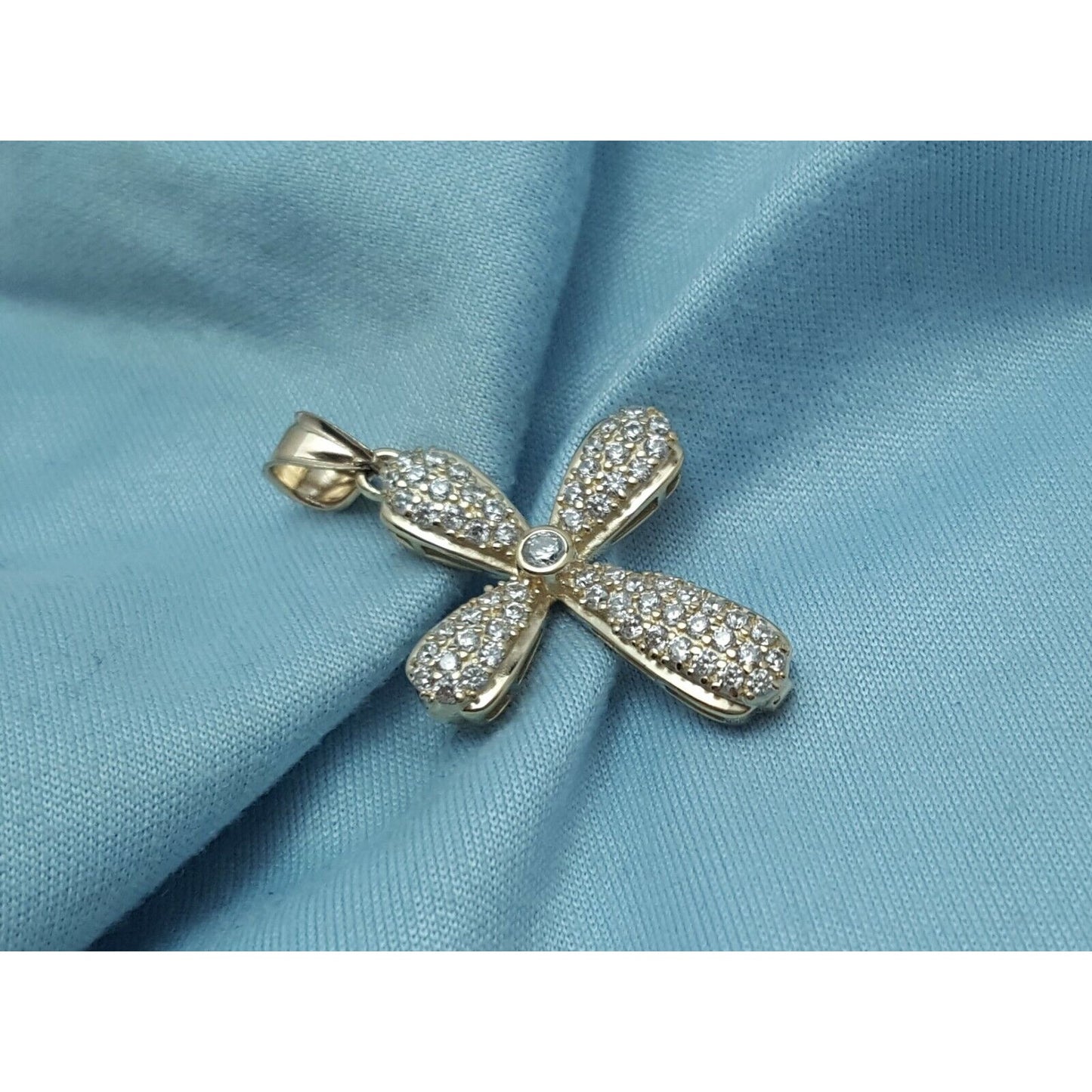 14K Yellow Gold Religious Cross Cubic Zirconia Charm Pendant