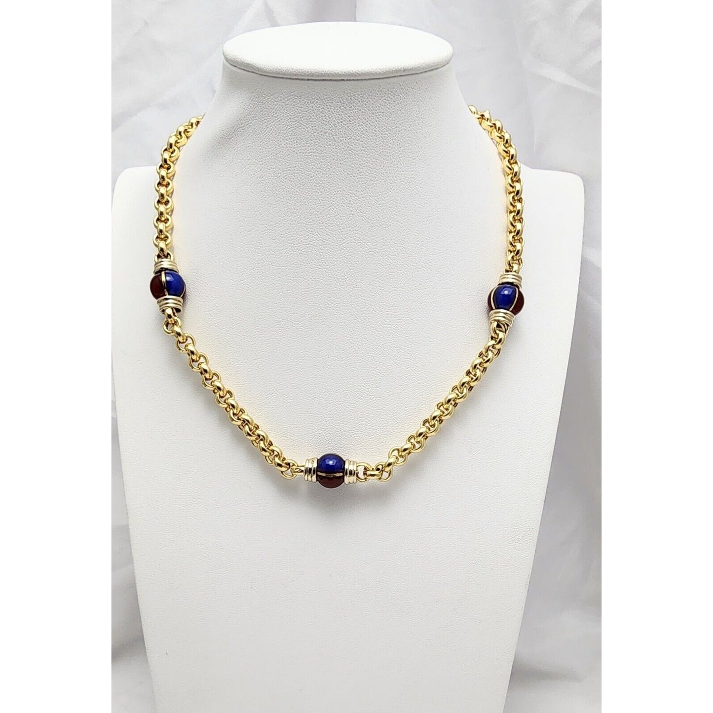 18K Yellow Gold Bead Ball Choker Cable Link Chain Necklace