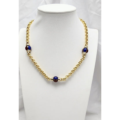 18K Yellow Gold Bead Ball Choker Cable Link Chain Necklace