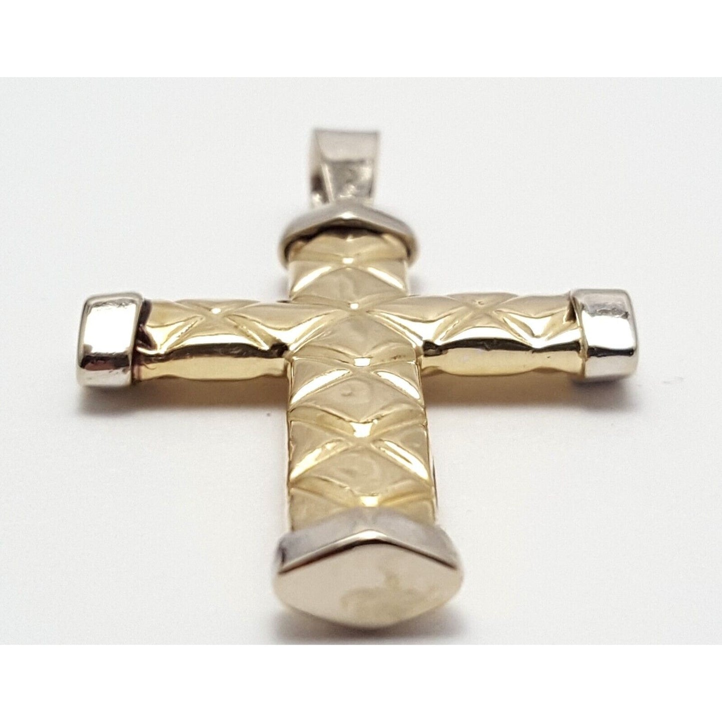 14K Solid Two Tone  Gold Puffy Cross Charm Pendant