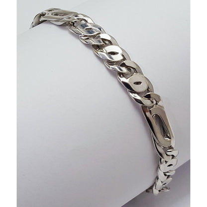 10K Solid White Gold Fancy Figaro Link Bracelet