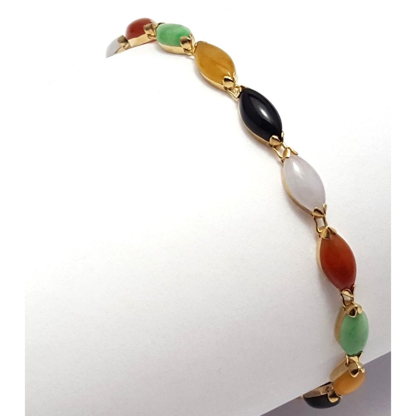 14K Solid Yellow Gold Multi Color Gemstone Link Bracelet