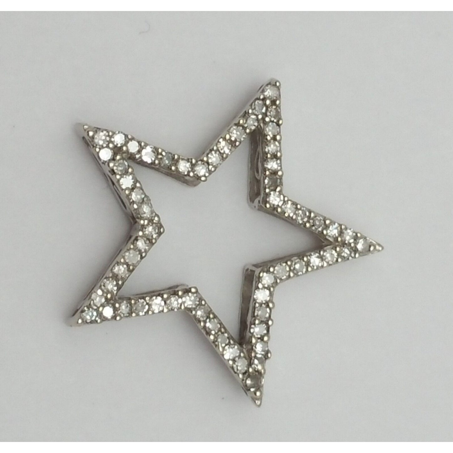 10K Solid White Gold Star Shaped Diamond Charm Pendant