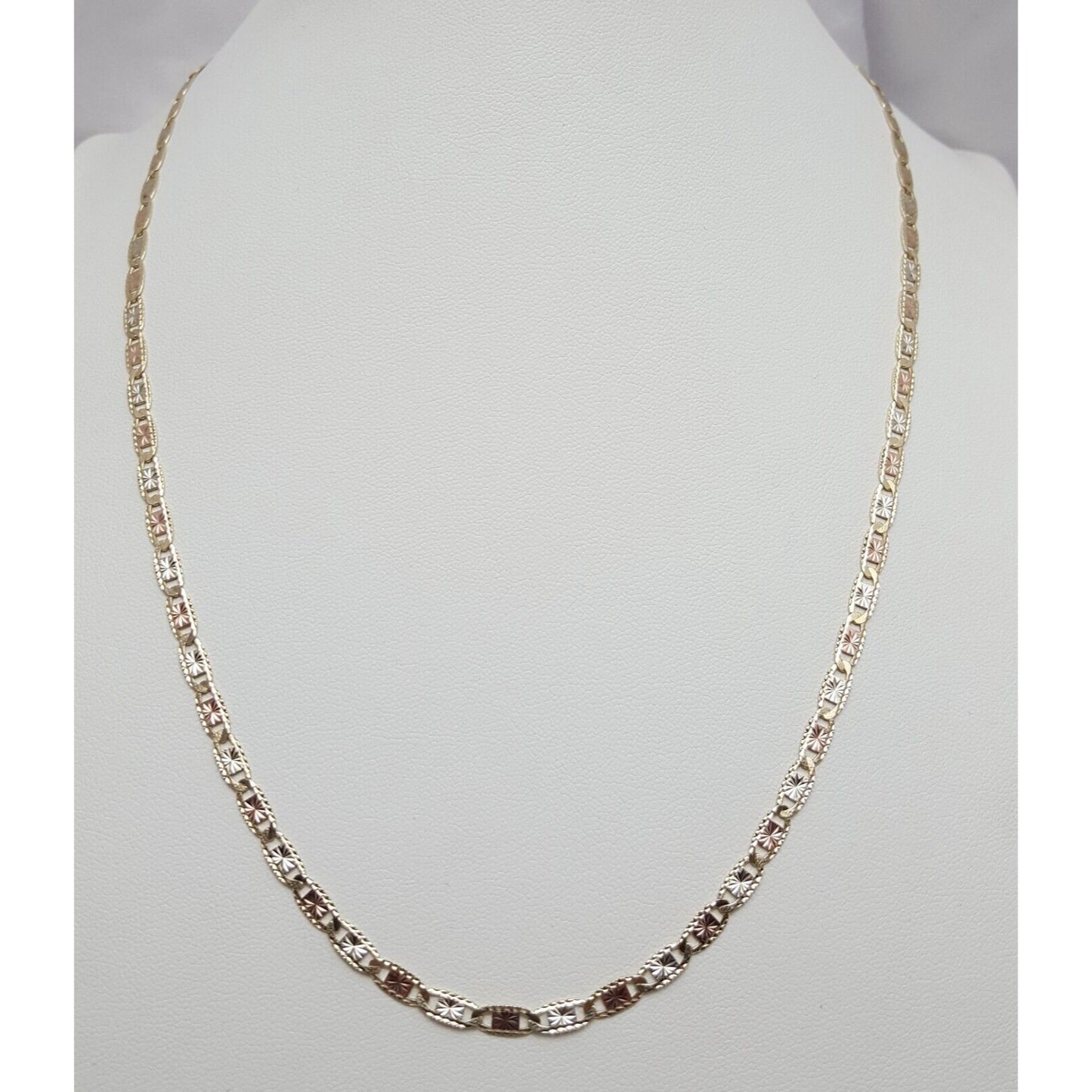 10K Tri Tone Gold Diamond Cut Mariner Link Chain Necklace