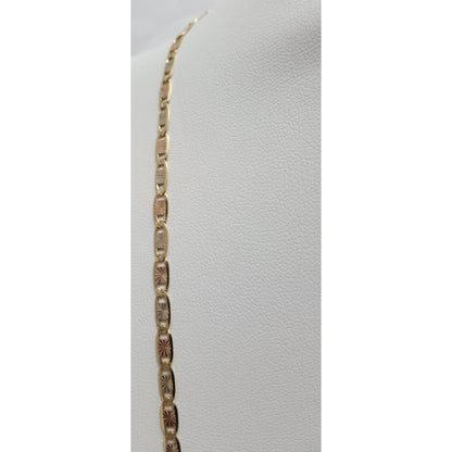 14K Tri Tone Gold Diamond Cut Mariner Link Chain Necklace