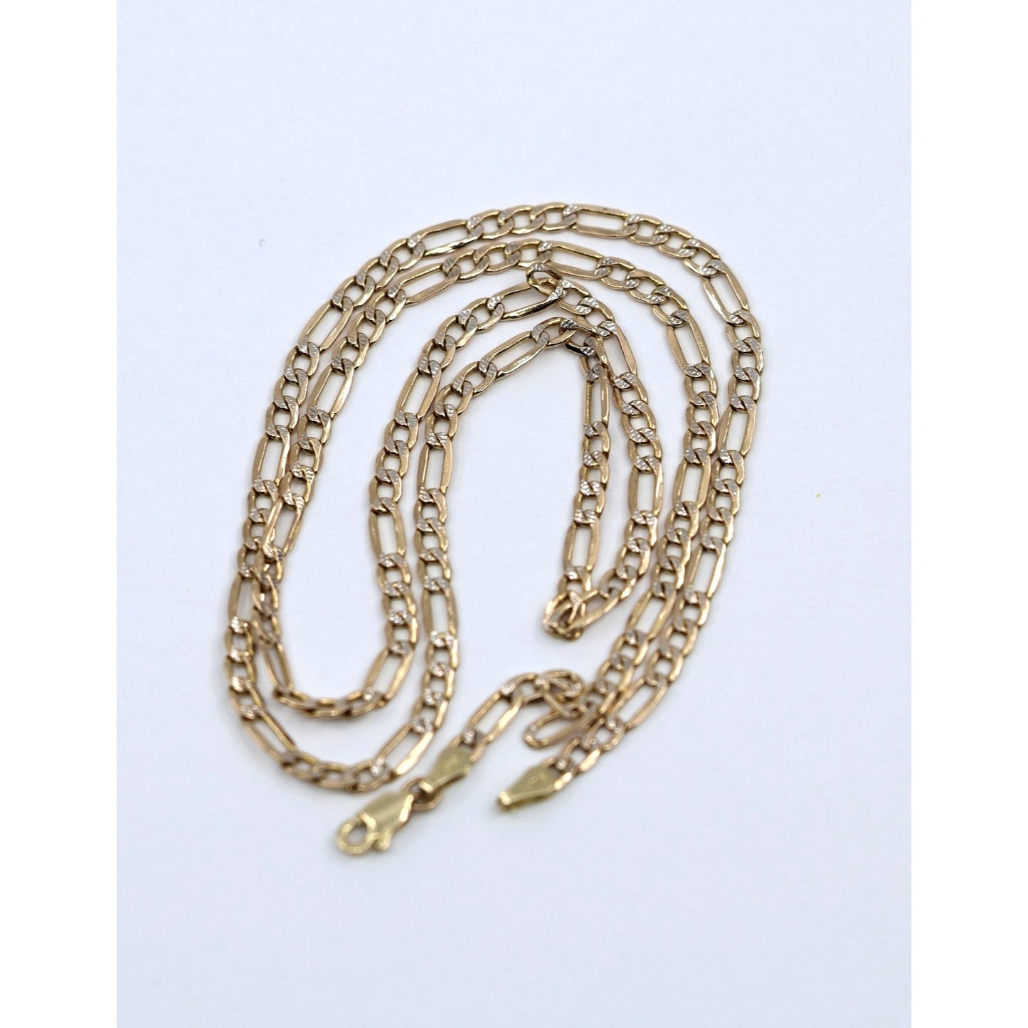 14K Two Tone Gold Diamond Cut Figaro Link Chain Necklace
