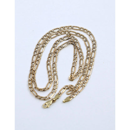14K Two Tone Gold Diamond Cut Figaro Link Chain Necklace