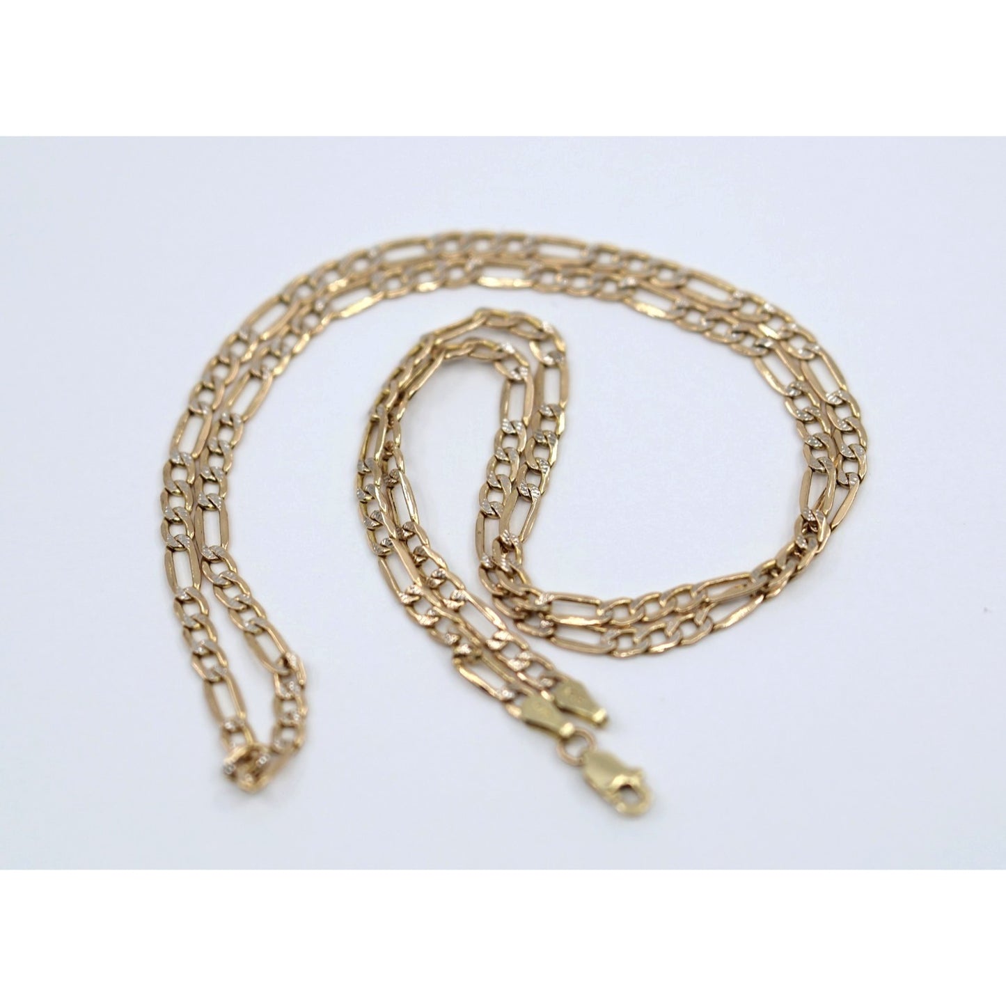 14K Two Tone Gold Diamond Cut Figaro Link Chain Necklace