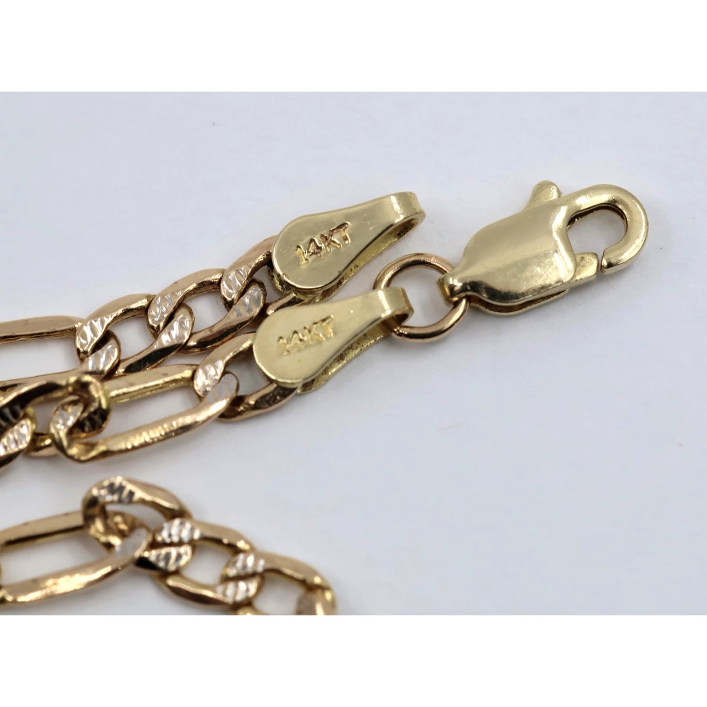 14K Two Tone Gold Diamond Cut Figaro Link Chain Necklace