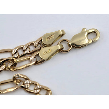 14K Two Tone Gold Diamond Cut Figaro Link Chain Necklace