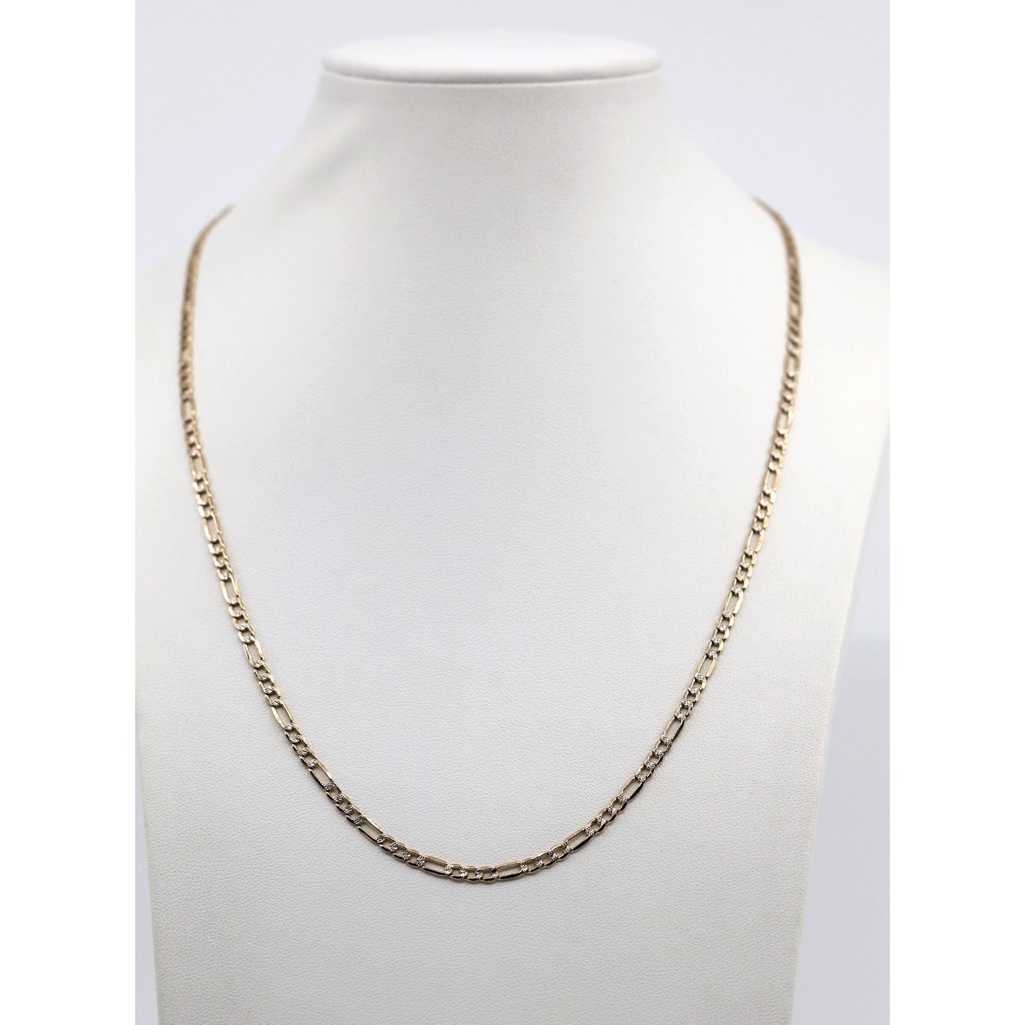 14K Two Tone Gold Diamond Cut Figaro Link Chain Necklace