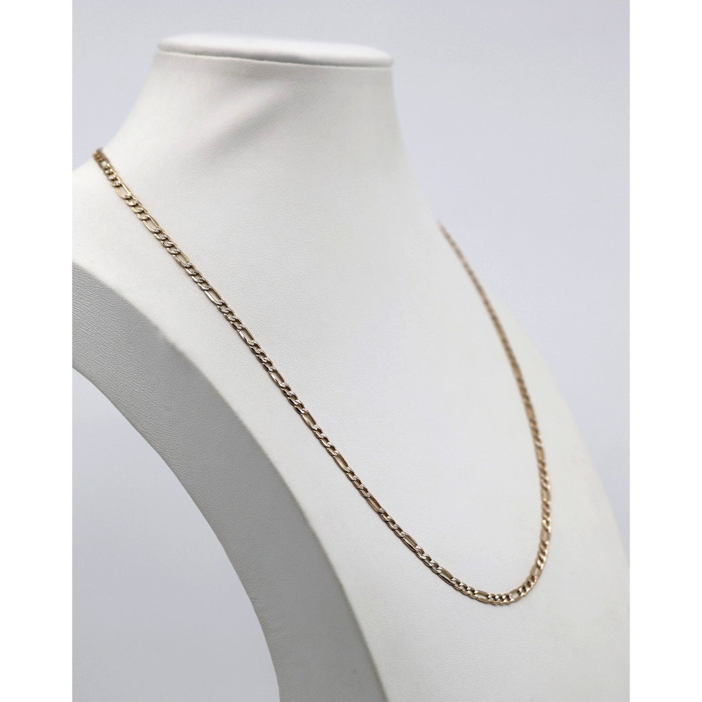14K Two Tone Gold Diamond Cut Figaro Link Chain Necklace