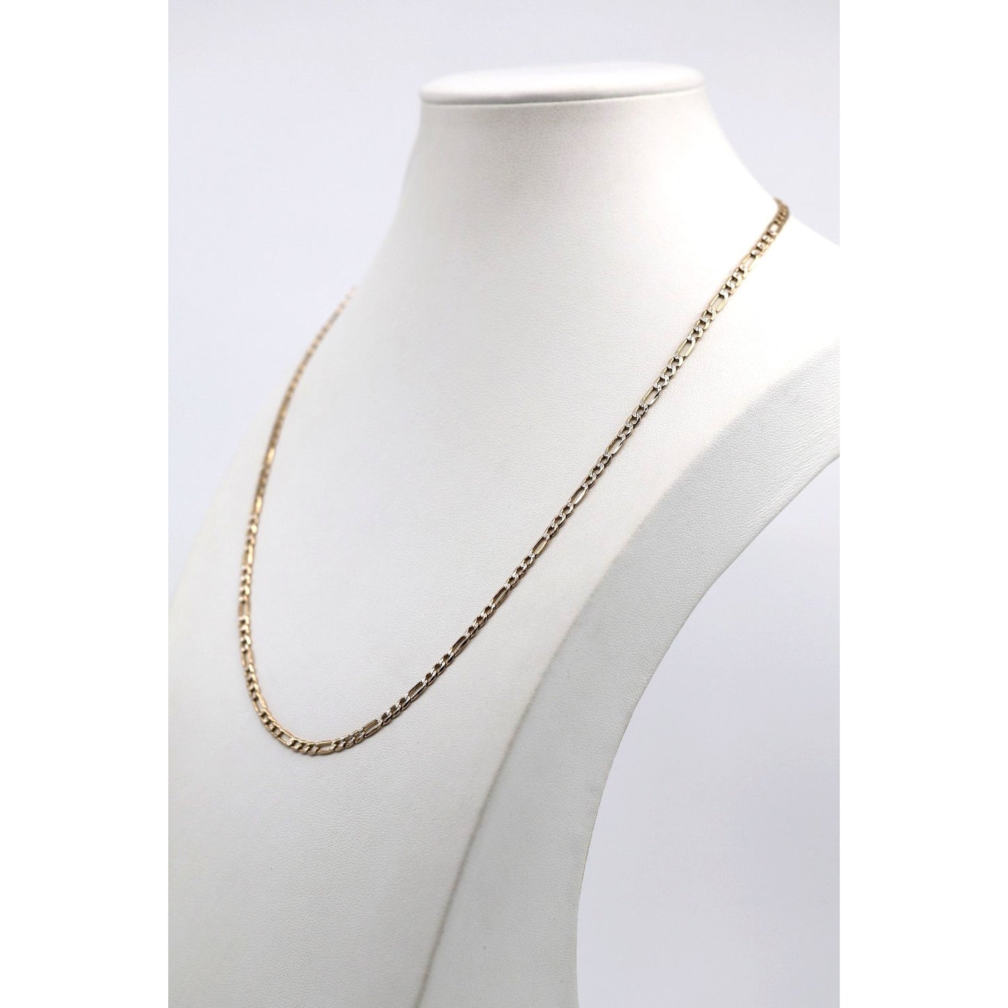 14K Two Tone Gold Diamond Cut Figaro Link Chain Necklace
