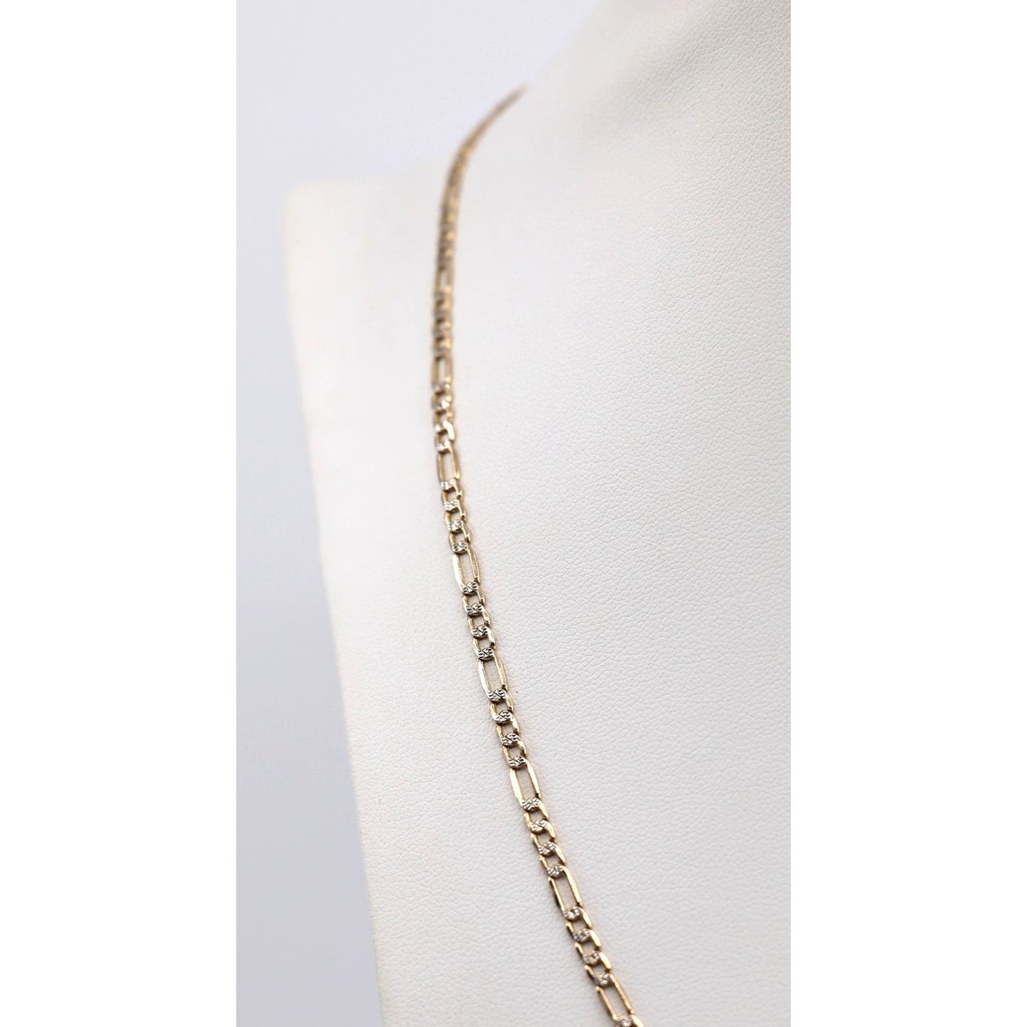 14K Two Tone Gold Diamond Cut Figaro Link Chain Necklace