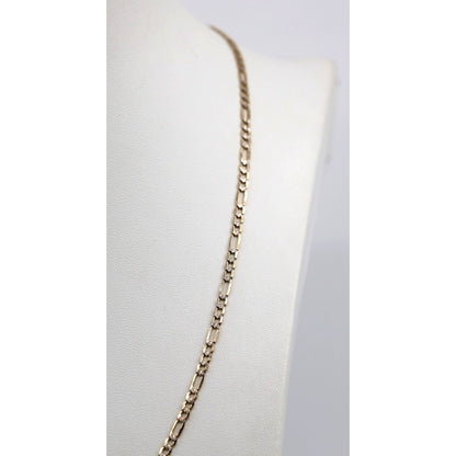 14K Two Tone Gold Diamond Cut Figaro Link Chain Necklace
