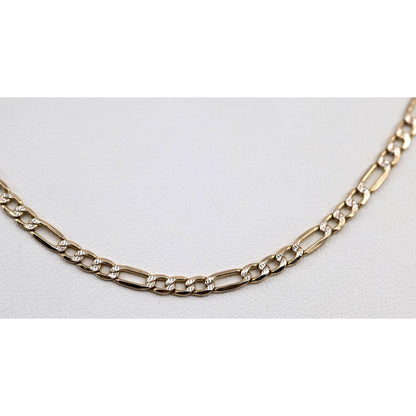 14K Two Tone Gold Diamond Cut Figaro Link Chain Necklace