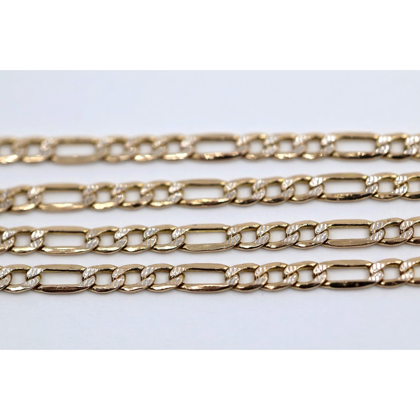 14K Two Tone Gold Diamond Cut Figaro Link Chain Necklace