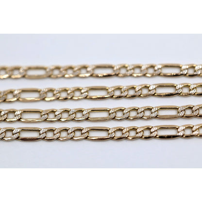 14K Two Tone Gold Diamond Cut Figaro Link Chain Necklace