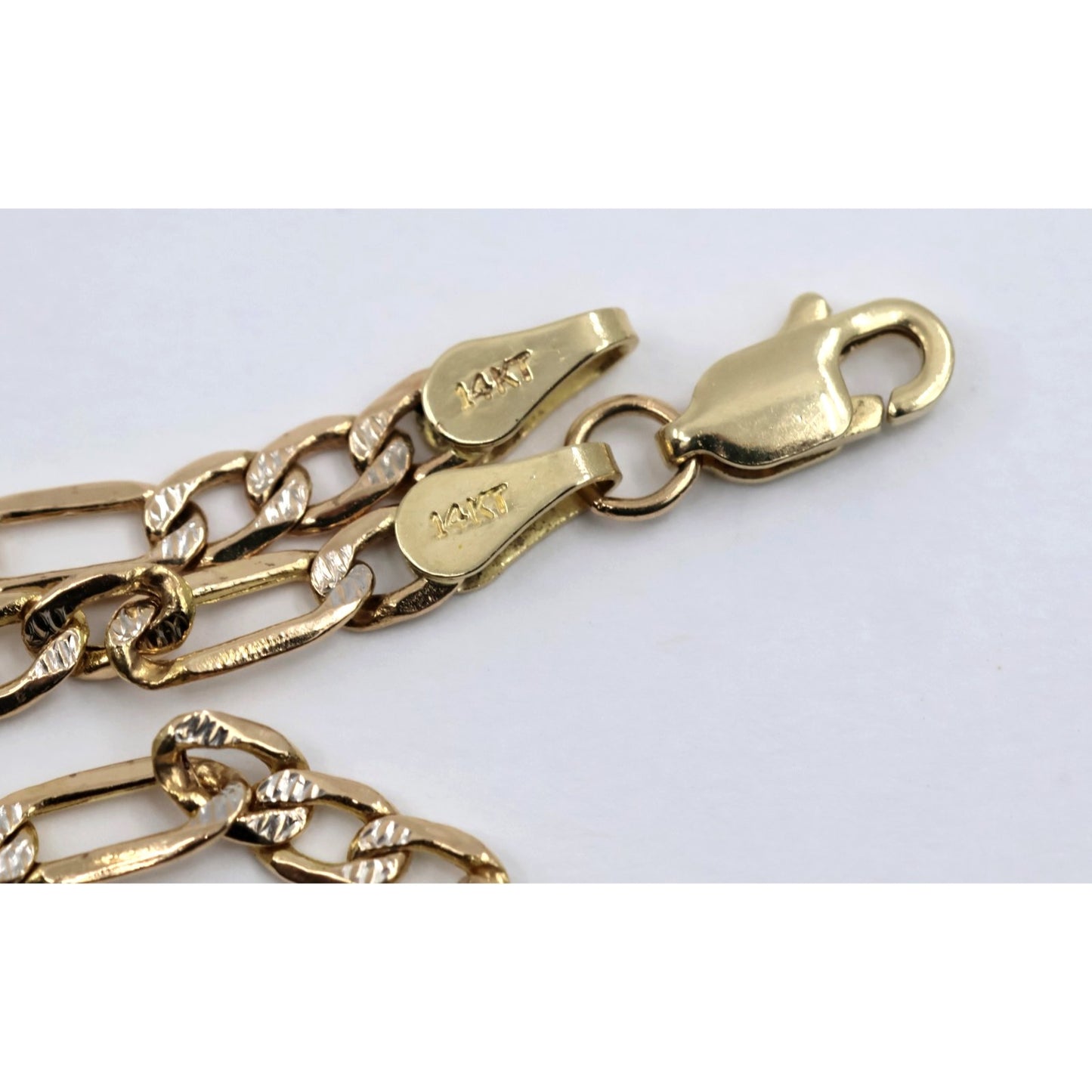 14K Two Tone Gold Diamond Cut Figaro Link Chain Necklace