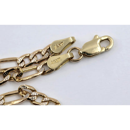14K Two Tone Gold Diamond Cut Figaro Link Chain Necklace